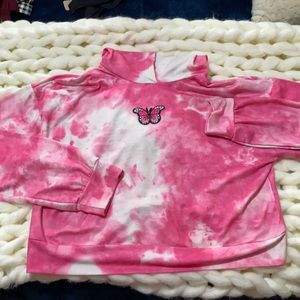 Pink tie dye with embroidered butterfly!